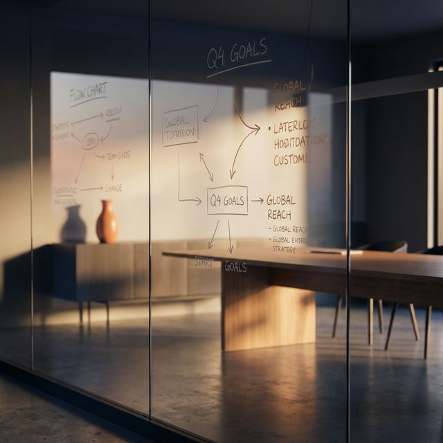 ホワイトボードで業務フローを整理する様子